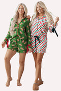 Green Stripe Contrast Velvet Ribbon Knot Christmas 2pcs Pajama Set