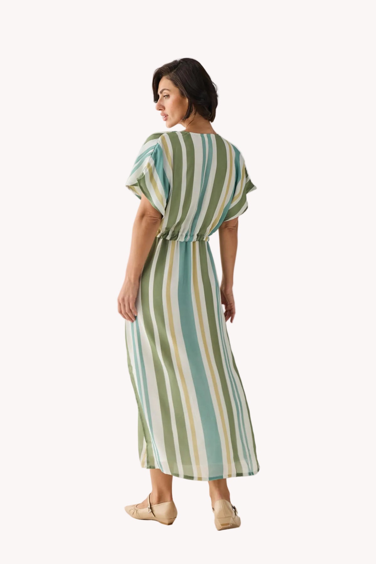 Gathered Maxi Dress in Stripes