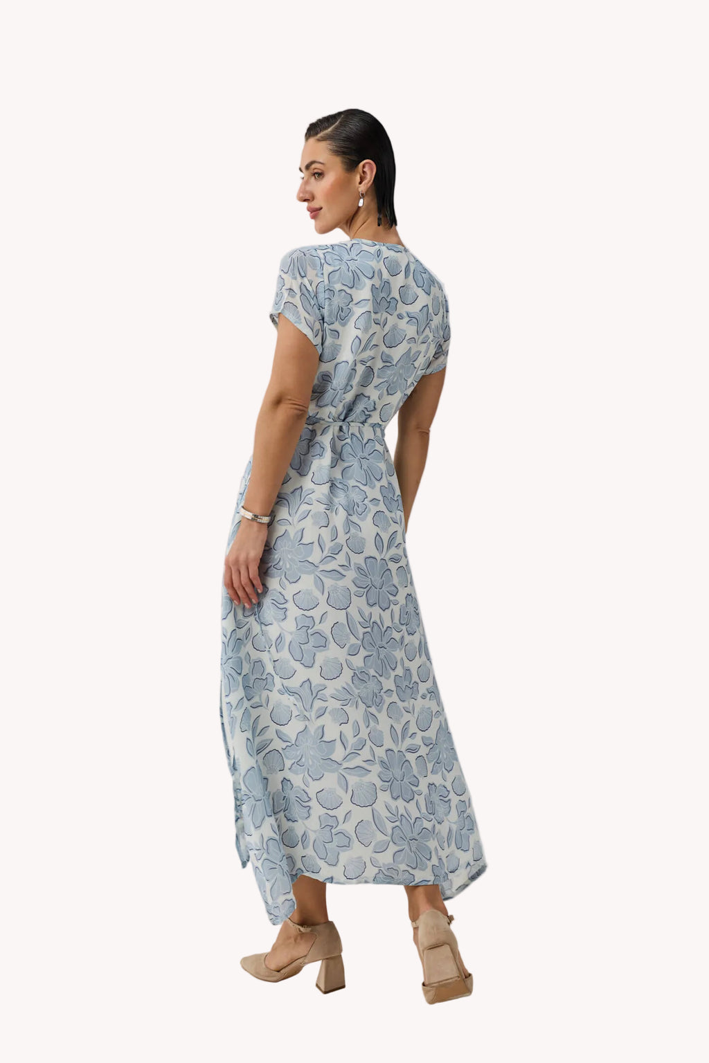 Maxi Wrap Dress in Soft Blue Florals