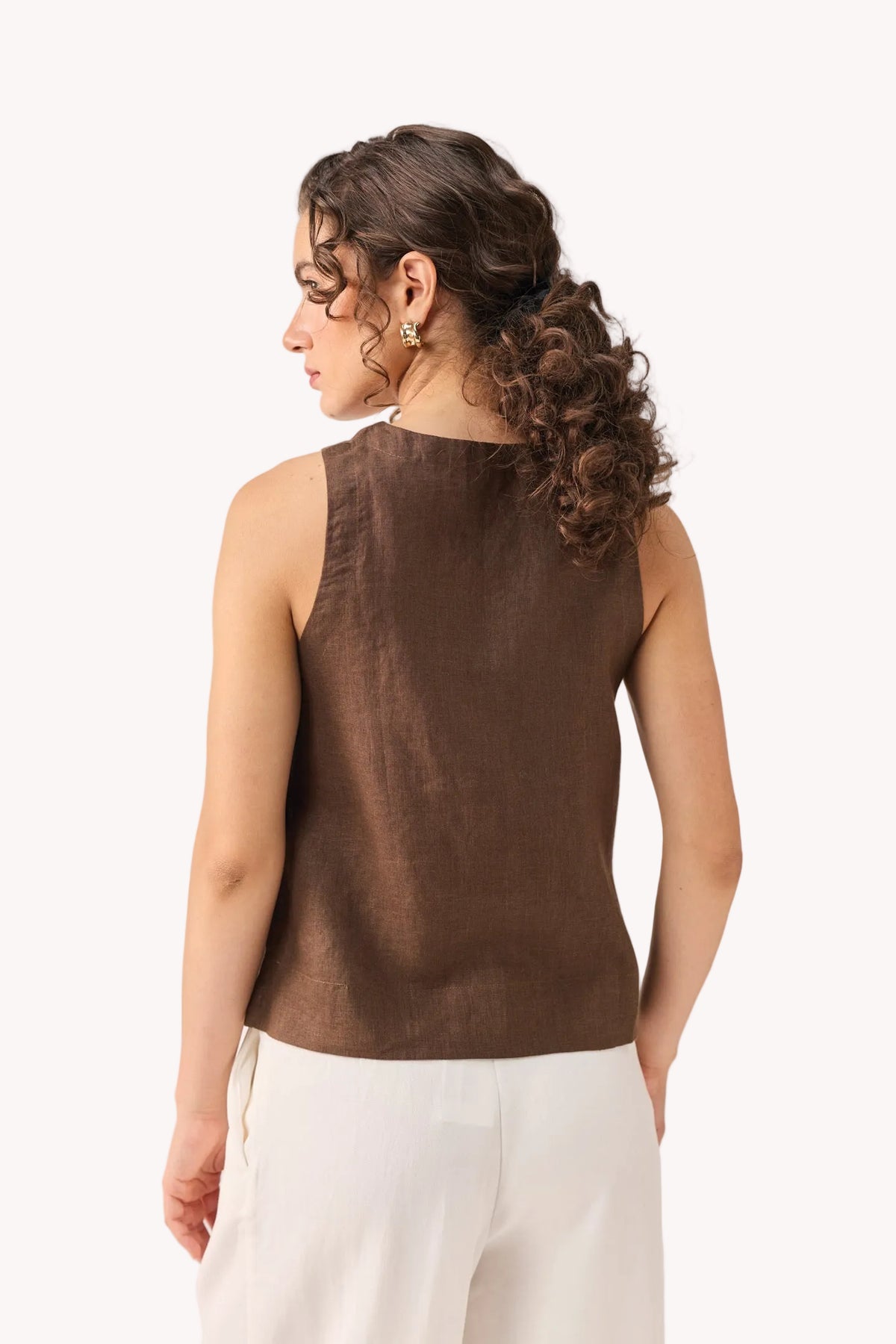 The Button Neck Top in Brown