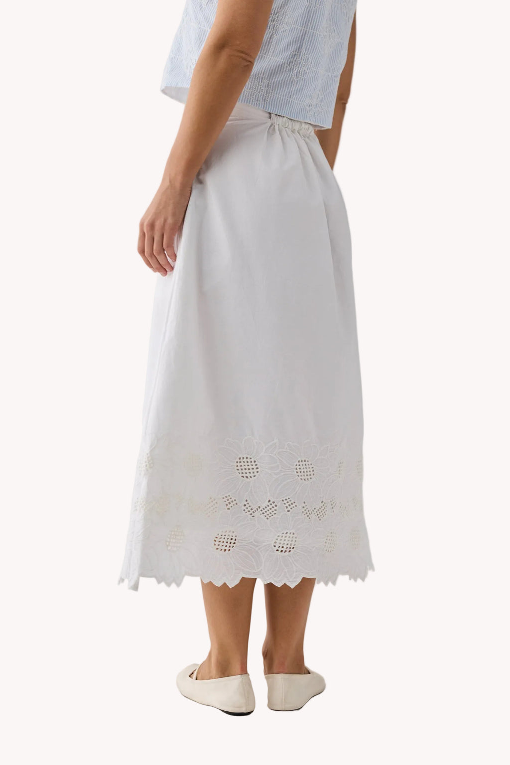 Embroidered Midi Skirt in White