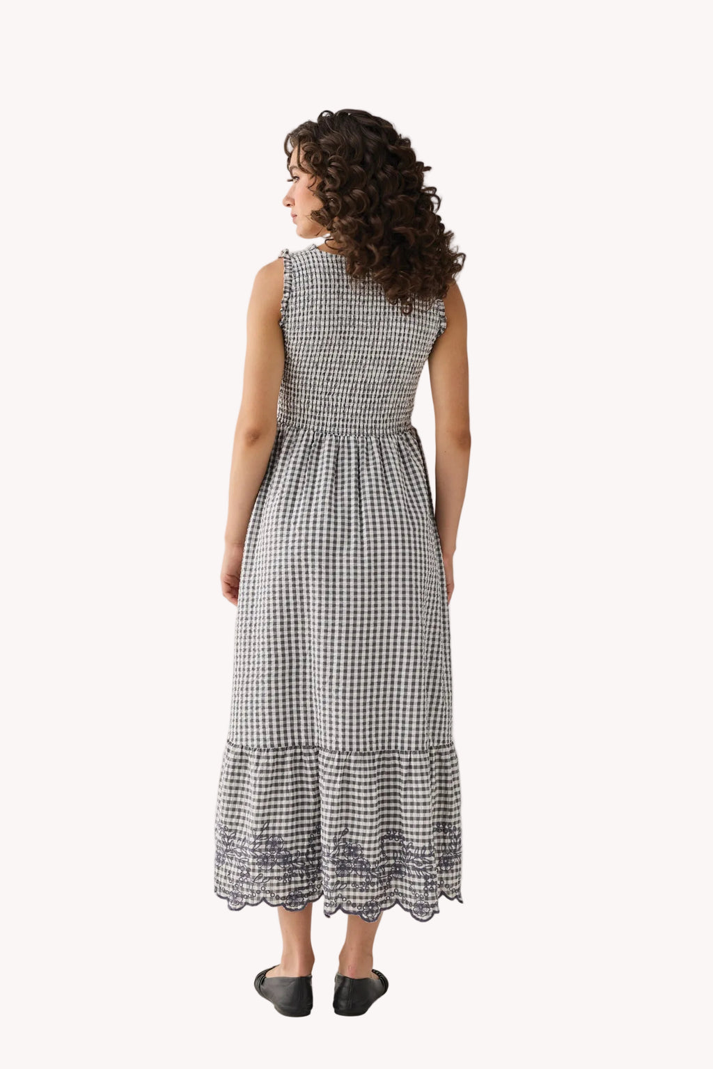 The Smocked Maxi Dress in Grey Check