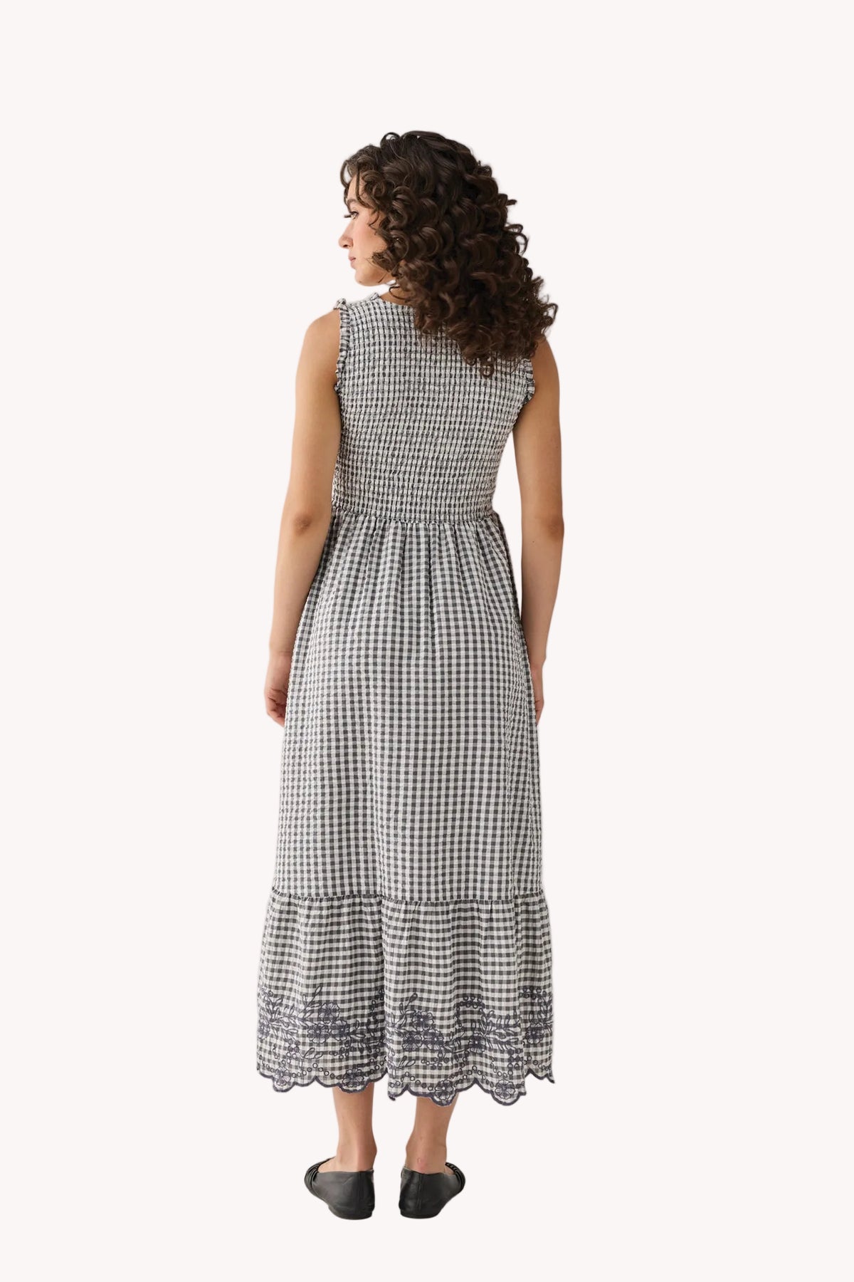 The Smocked Maxi Dress in Grey Check