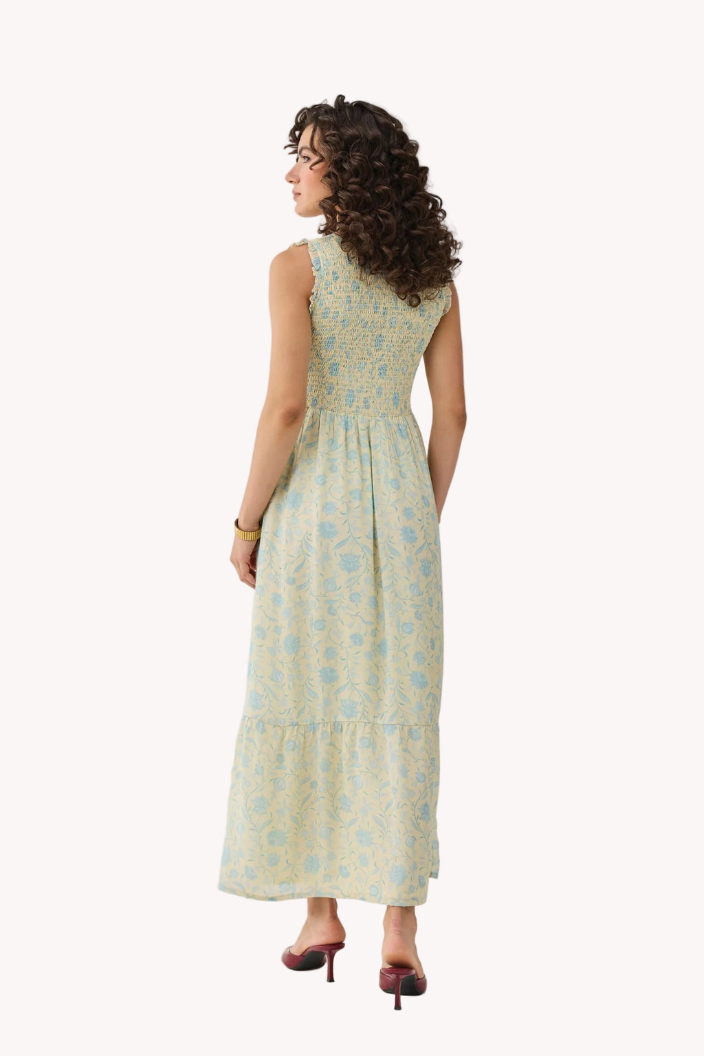 The Smocked Maxi Dress in Yellow Florals