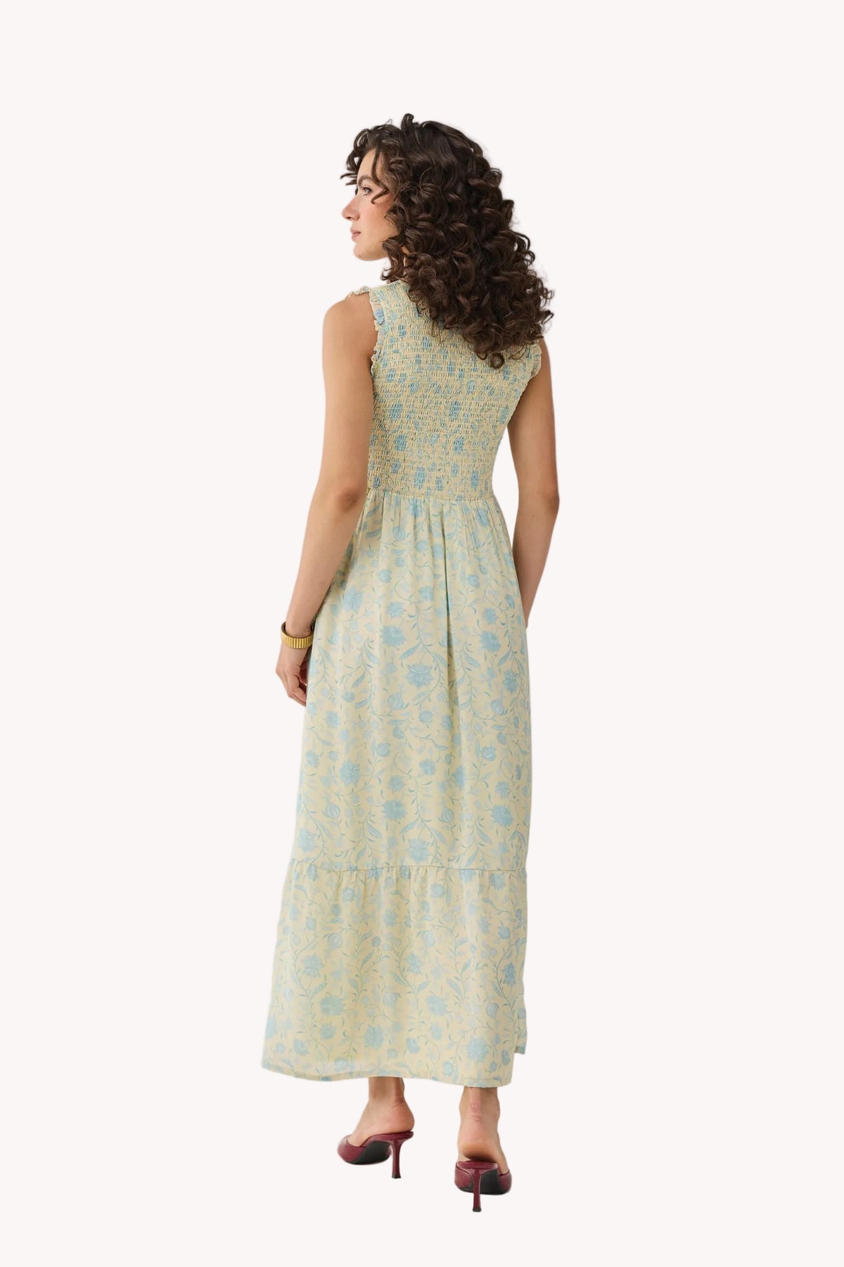 The Smocked Maxi Dress in Yellow Florals