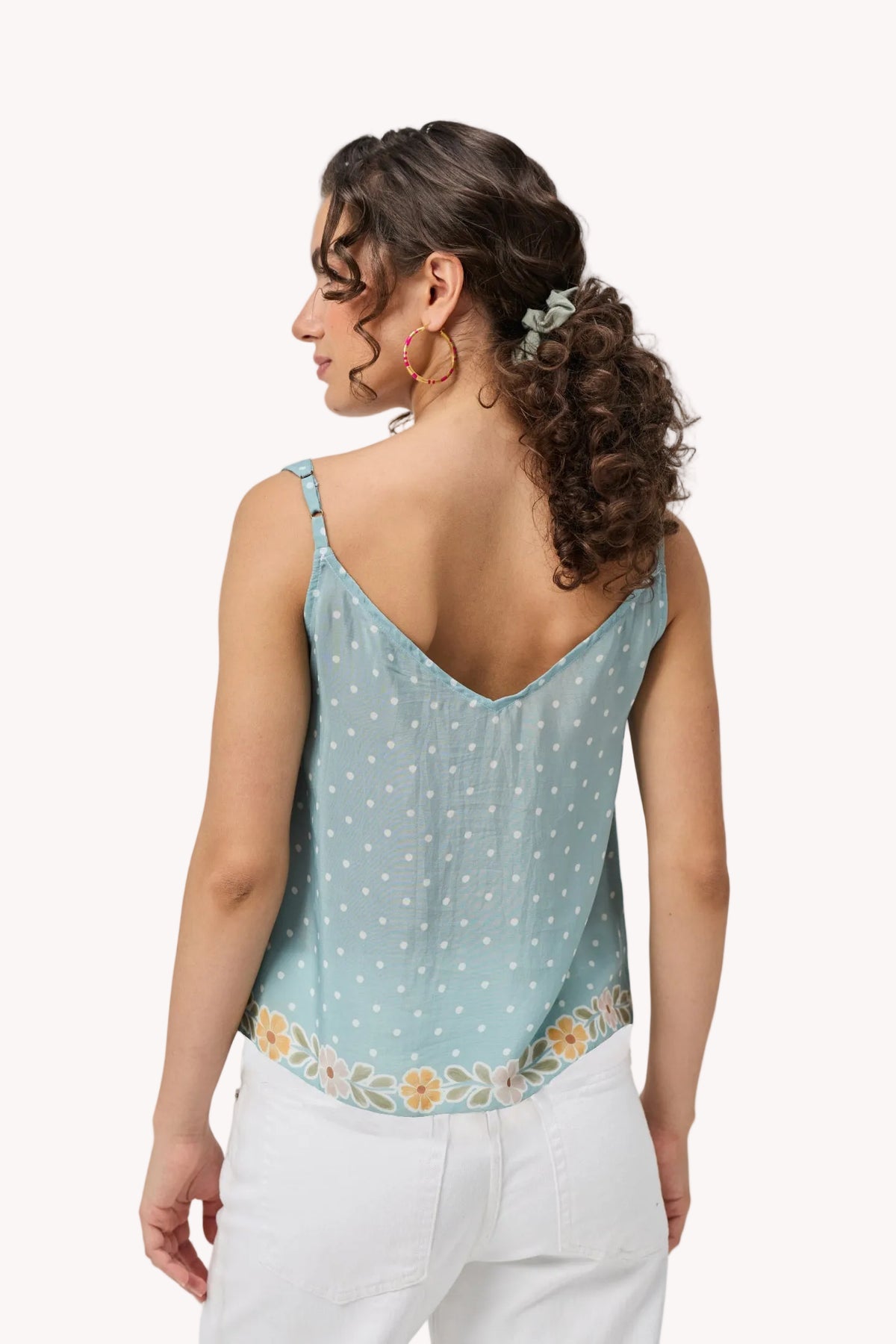Deep V-Neck Polka Dot Top with Bow Detail