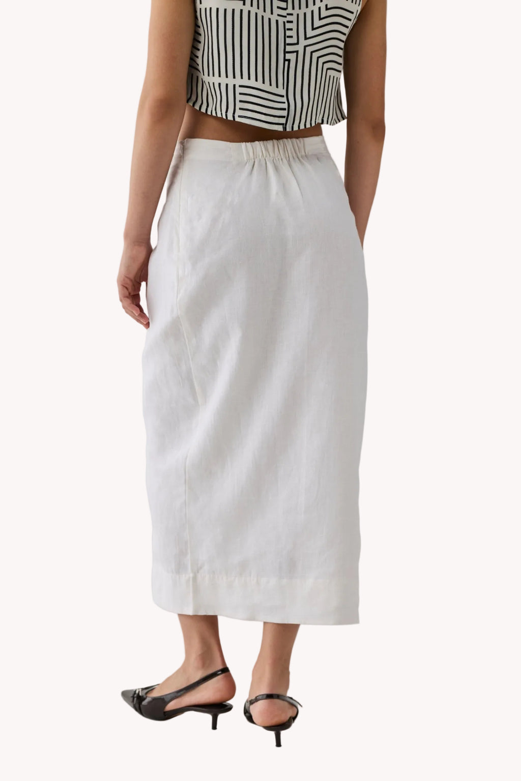Fitted Overlap Midi Skirt in Off - White