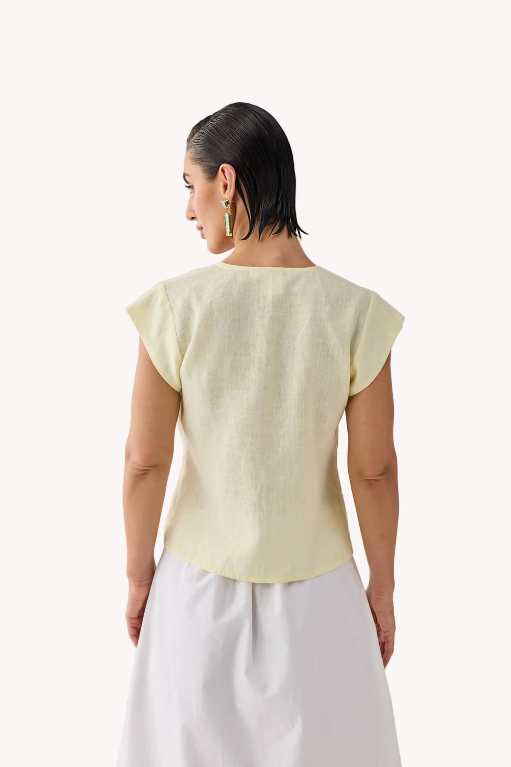 The Deep V Neck Top in Butter Lemon