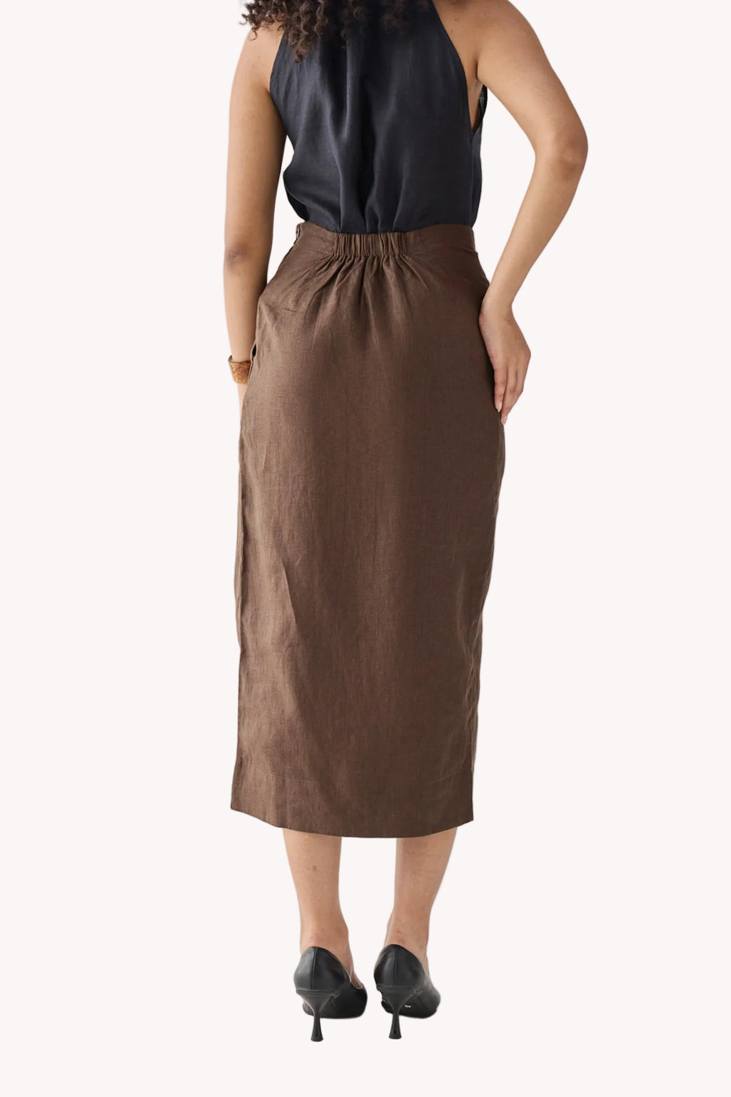 Fitted Overlap Midi Skirt in Brown