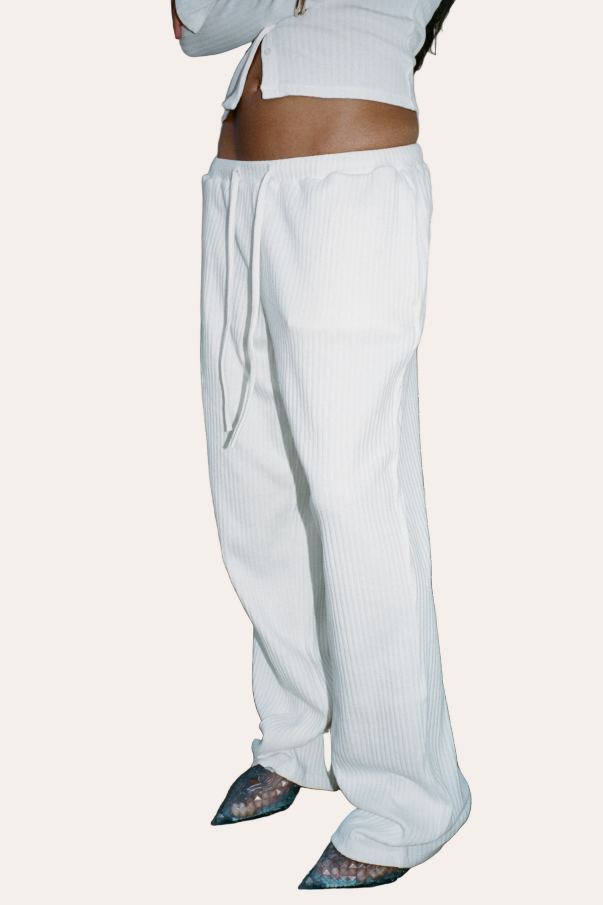 Rib Knit Pant White