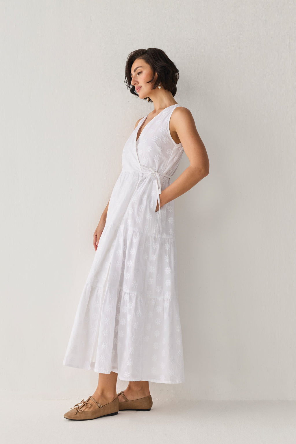 The Embroidered Tiered Wrap Maxi Dress
