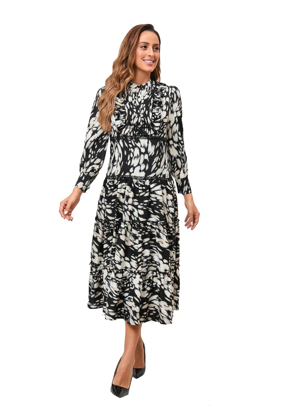 Black Orchid Tiered Skirt Midi Dress