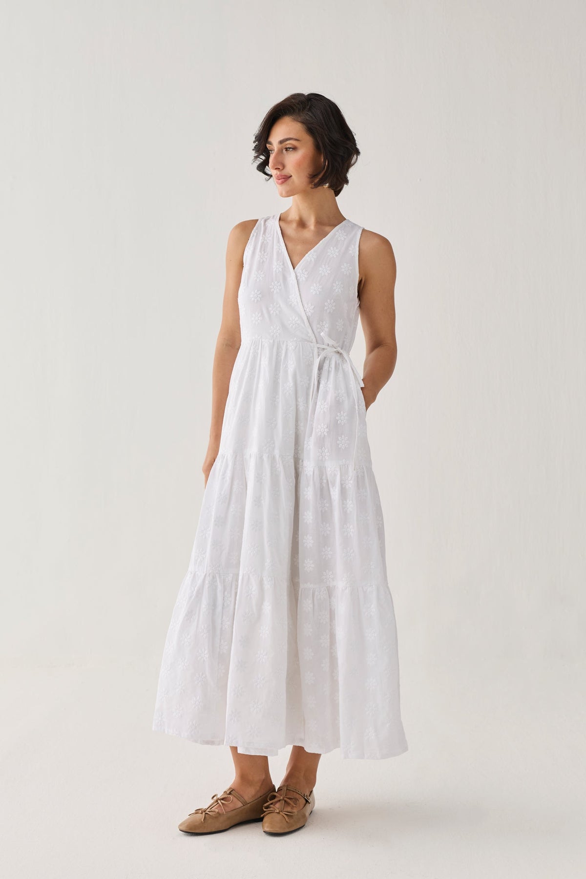 The Embroidered Tiered Wrap Maxi Dress