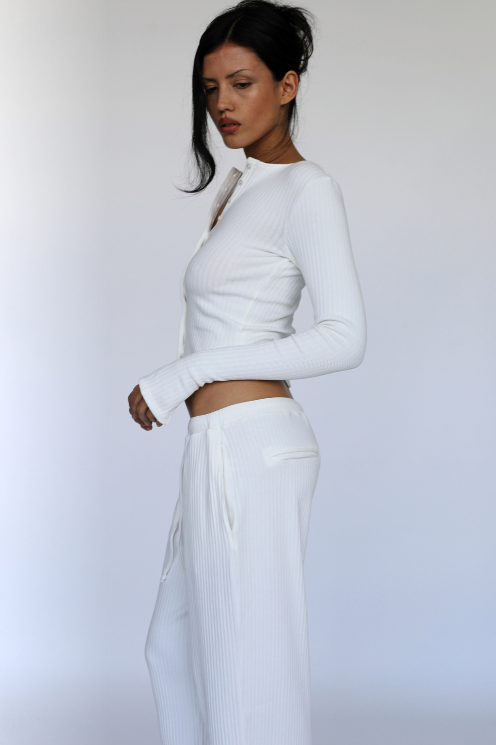 Rib Knit Cardi White