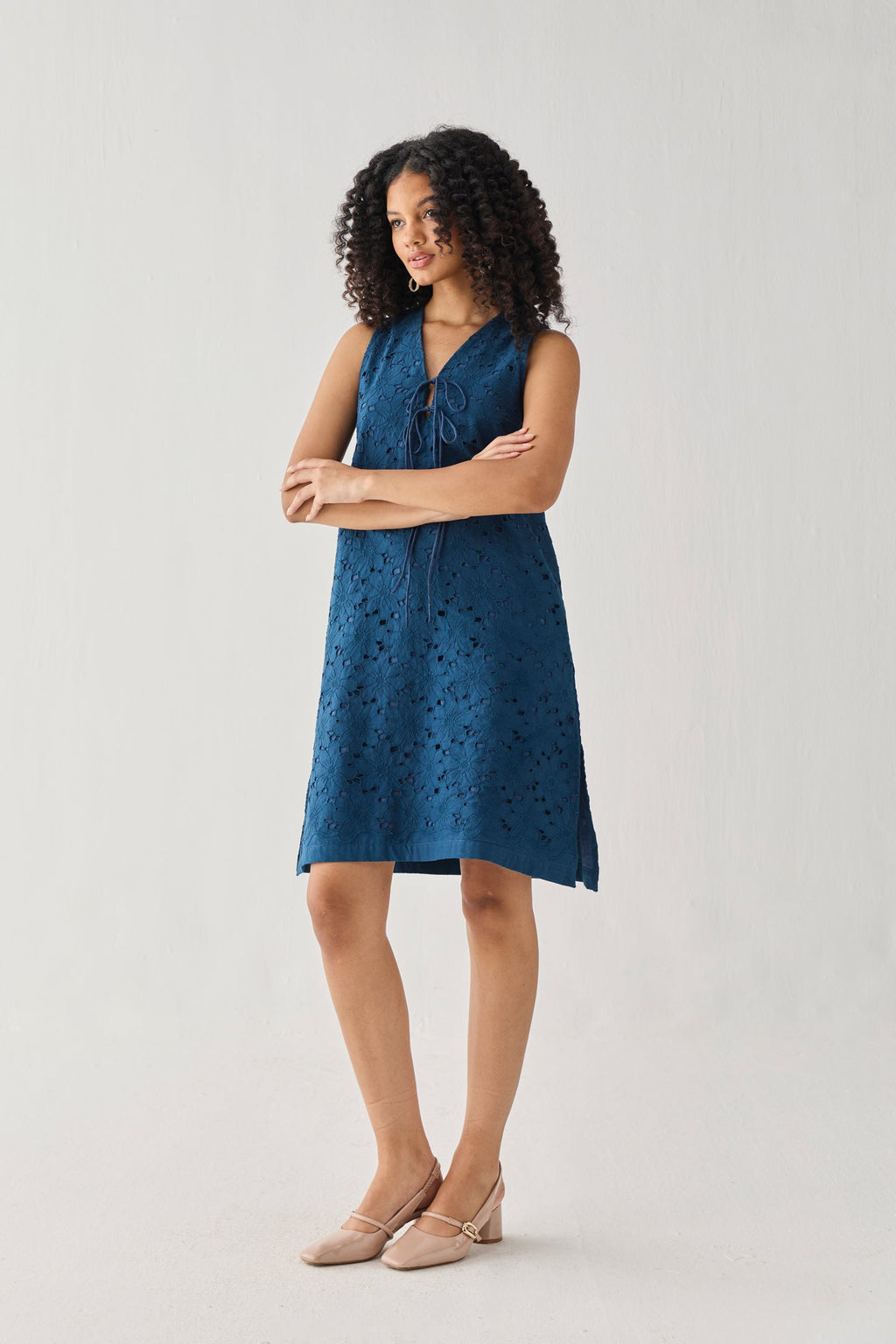 Sleeveless Knee-Length Dress in Blue