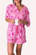 Pink Bow Print Half Sleeve Shirt and Shorts Pajamas Set