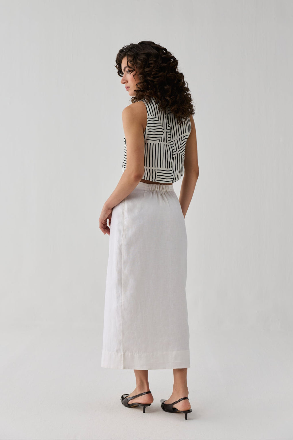 Fitted Overlap Midi Skirt in Off - White