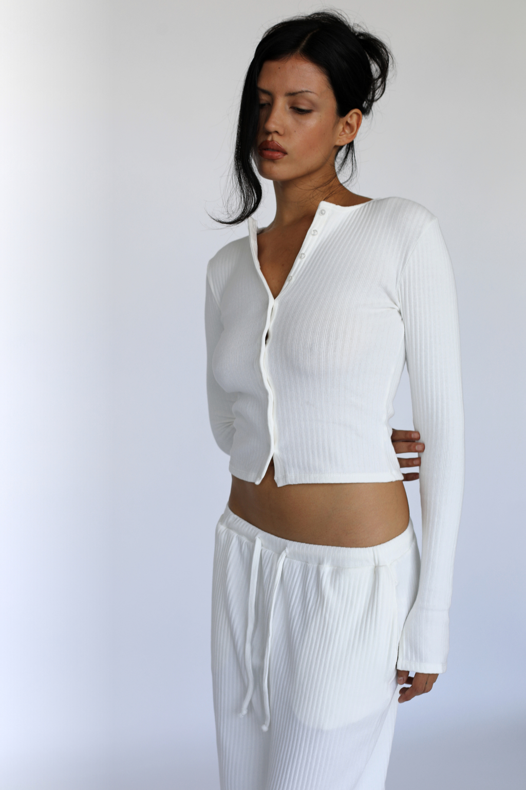 Rib Knit Cardi White