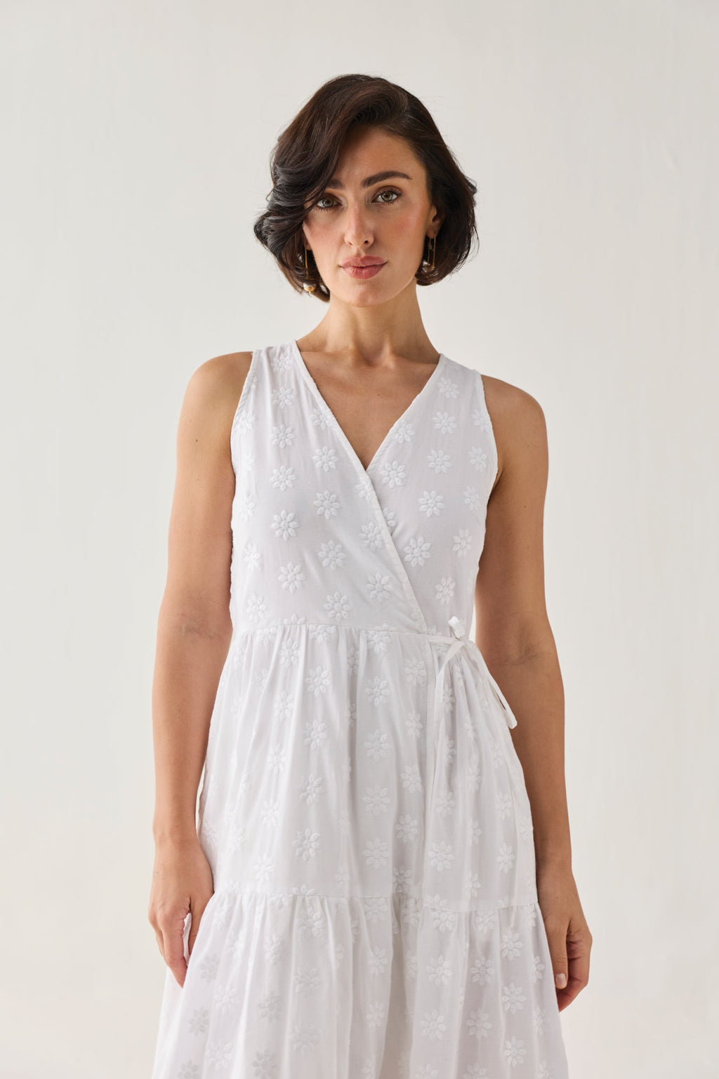 The Embroidered Tiered Wrap Maxi Dress