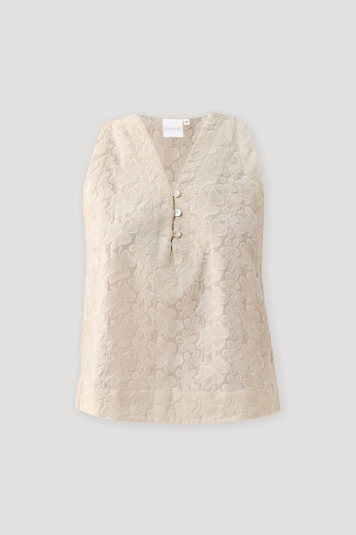 Embroidered Button Front Neck Top in Cream
