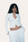 Rib Knit Cardi White