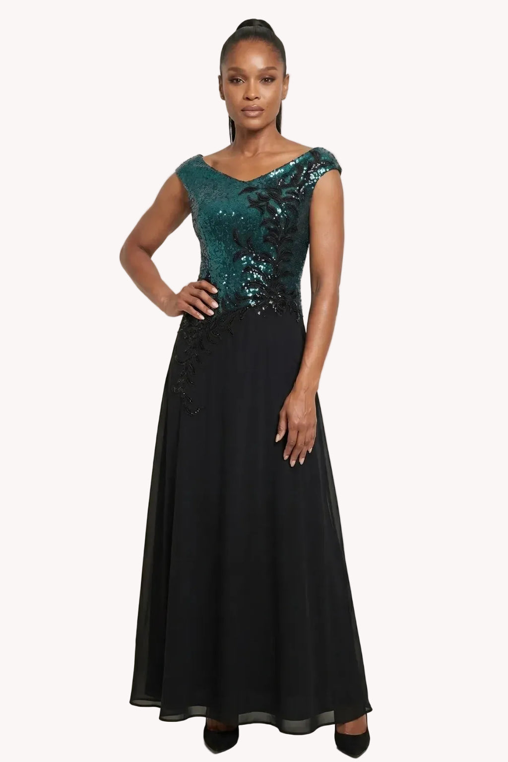Green and Black Sequin Maxi Dress, Greta
