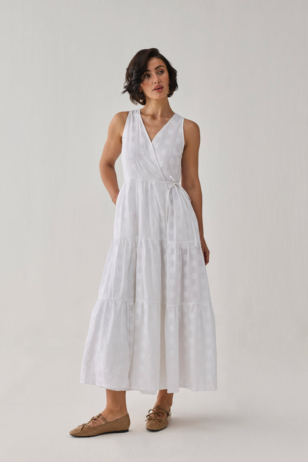 The Embroidered Tiered Wrap Maxi Dress