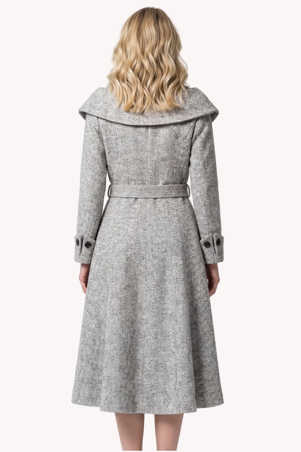 Gray Herringbone Wool Wrap Coat, Nicole