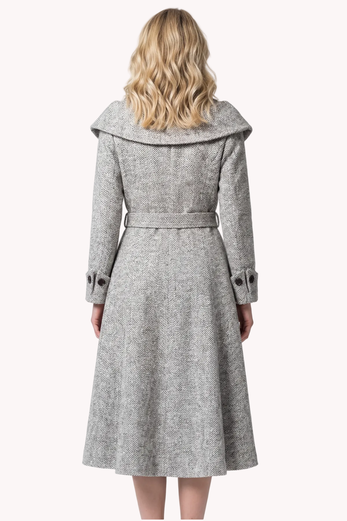 Gray Herringbone Wool Wrap Coat, Nicole