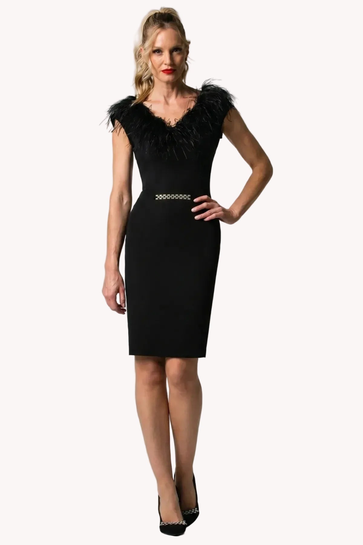 Black Feather Trim Dress, Dora