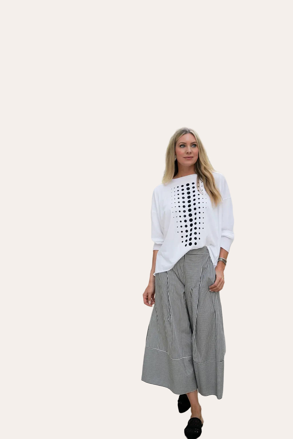 Pima Cotton Dot Dot Dot Luxury Boxy T-Shirt - White/Black