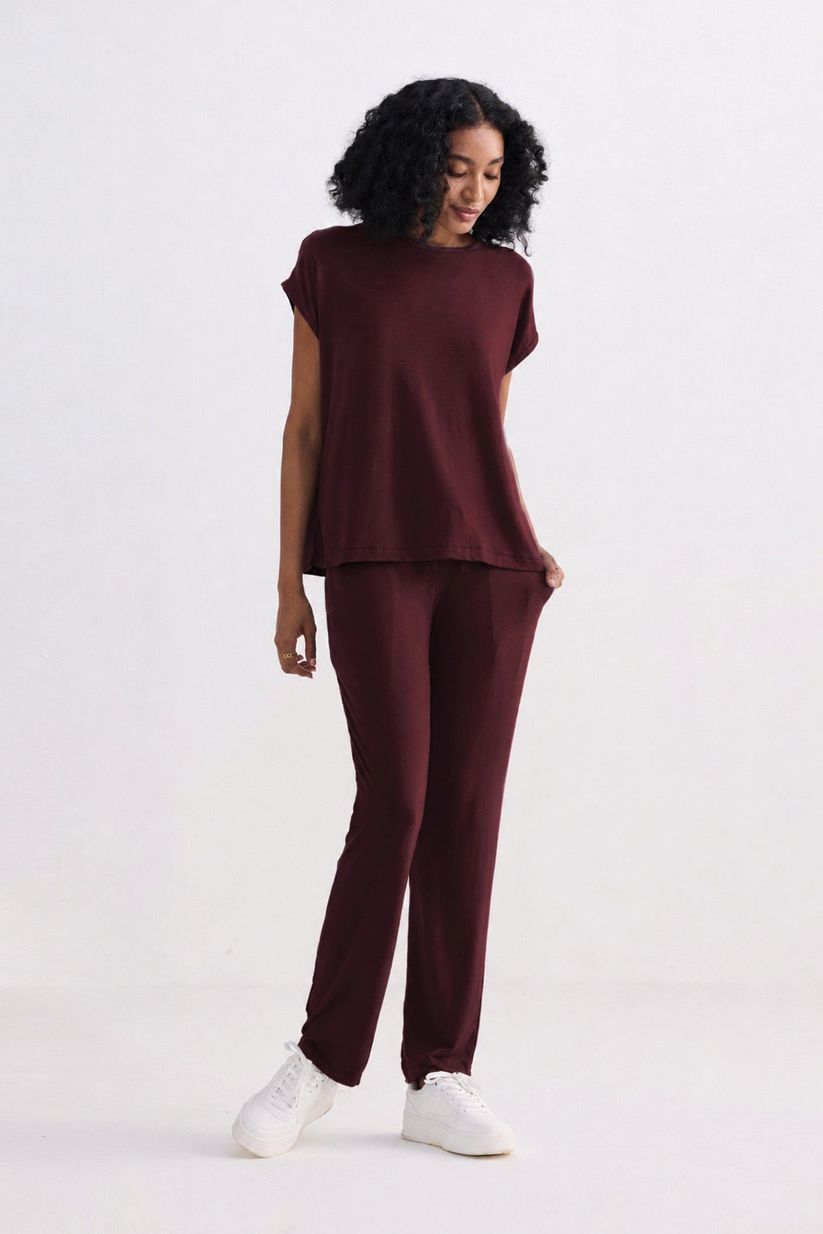 Relaxed Tee Set in Merlot