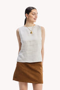 Boat Neck Top in Checkered Linen