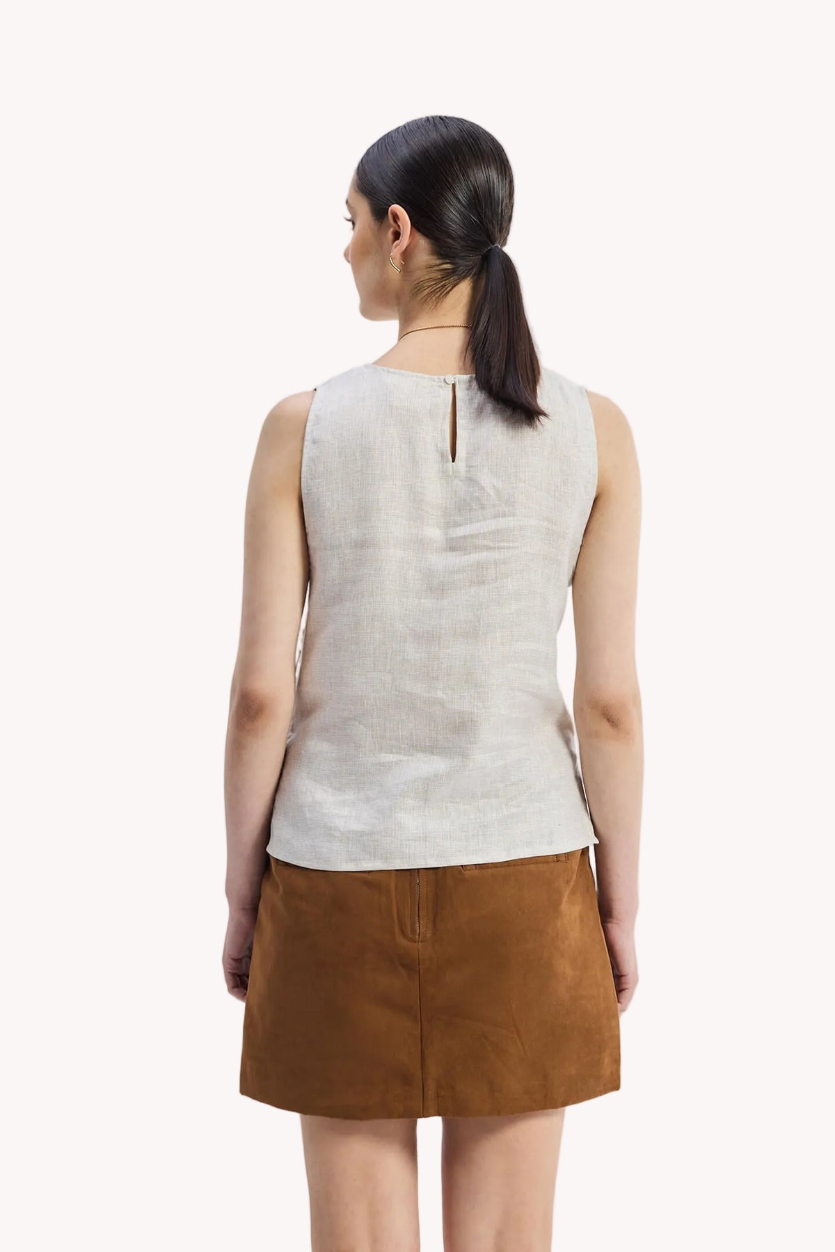 Boat Neck Top in Checkered Linen