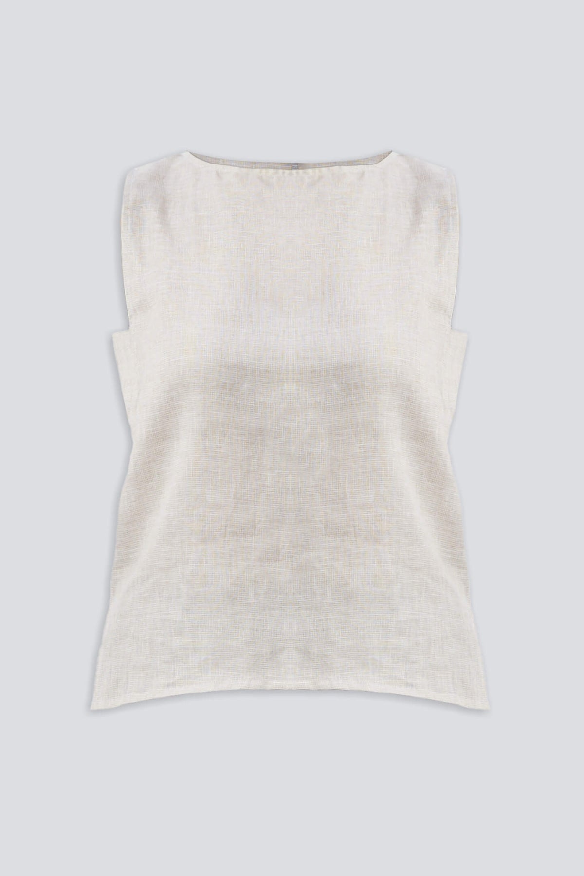 Boat Neck Top in Checkered Linen