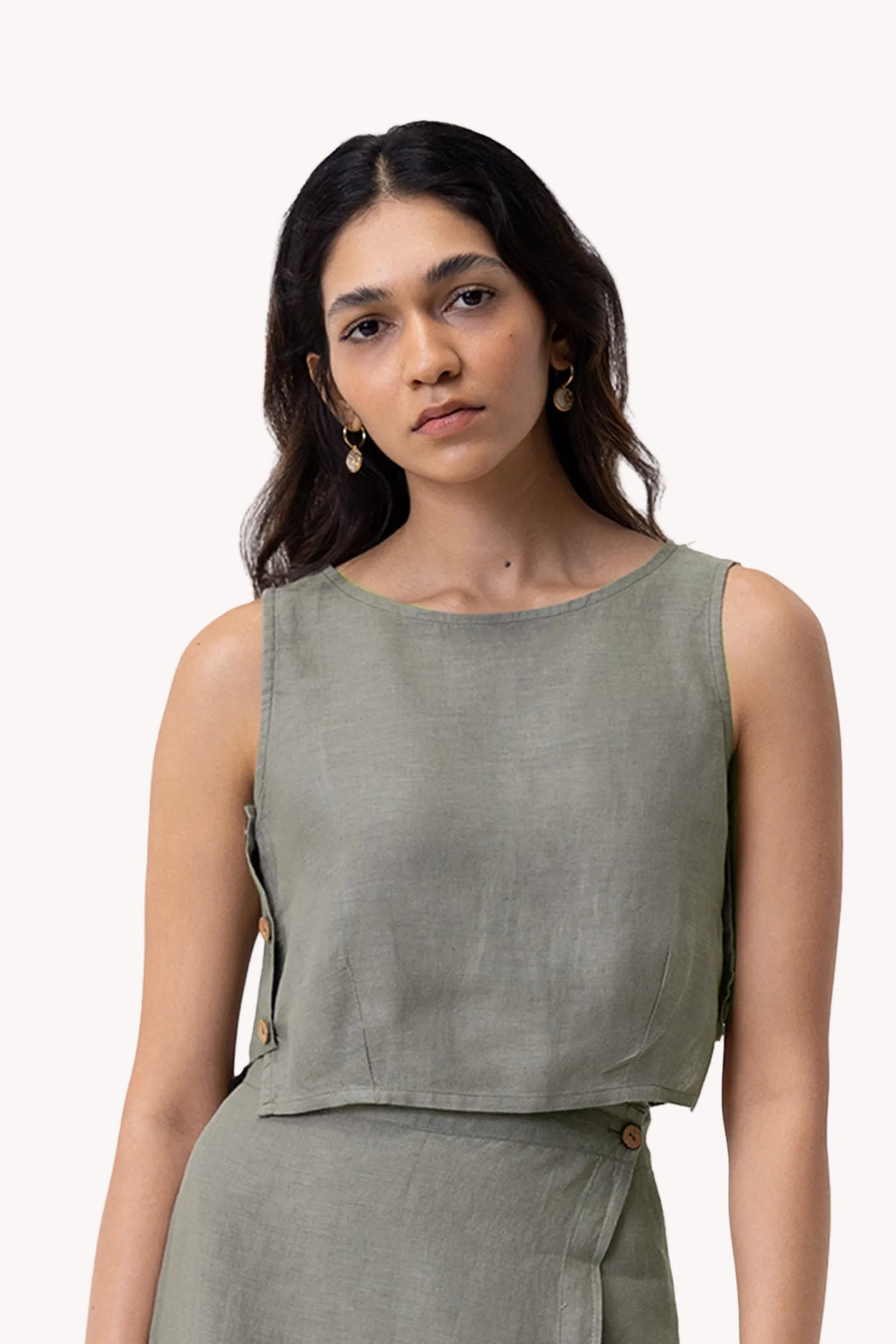 Boxy Crop Top in Dark Green