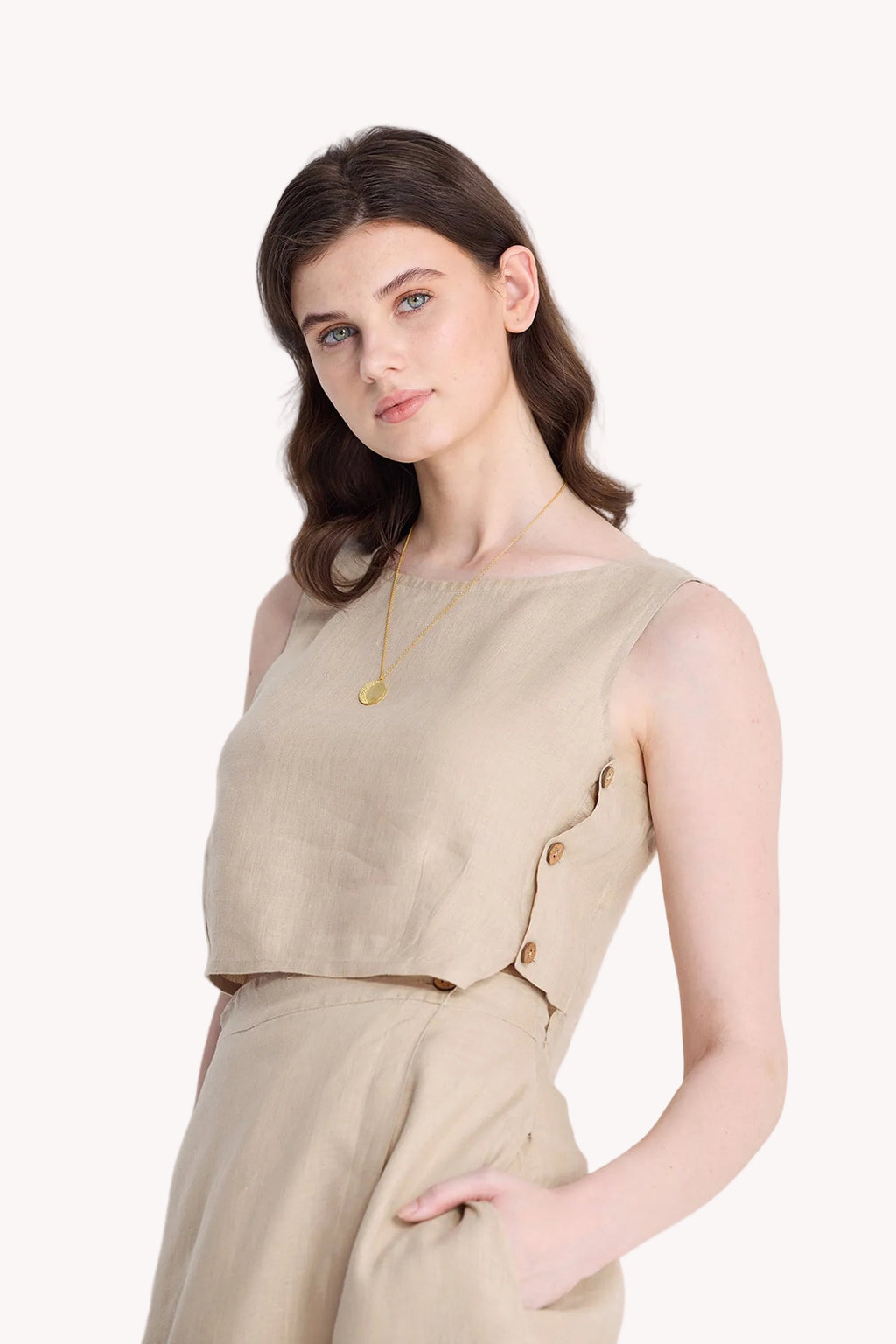 Boxy Crop Top in Neutral Beige