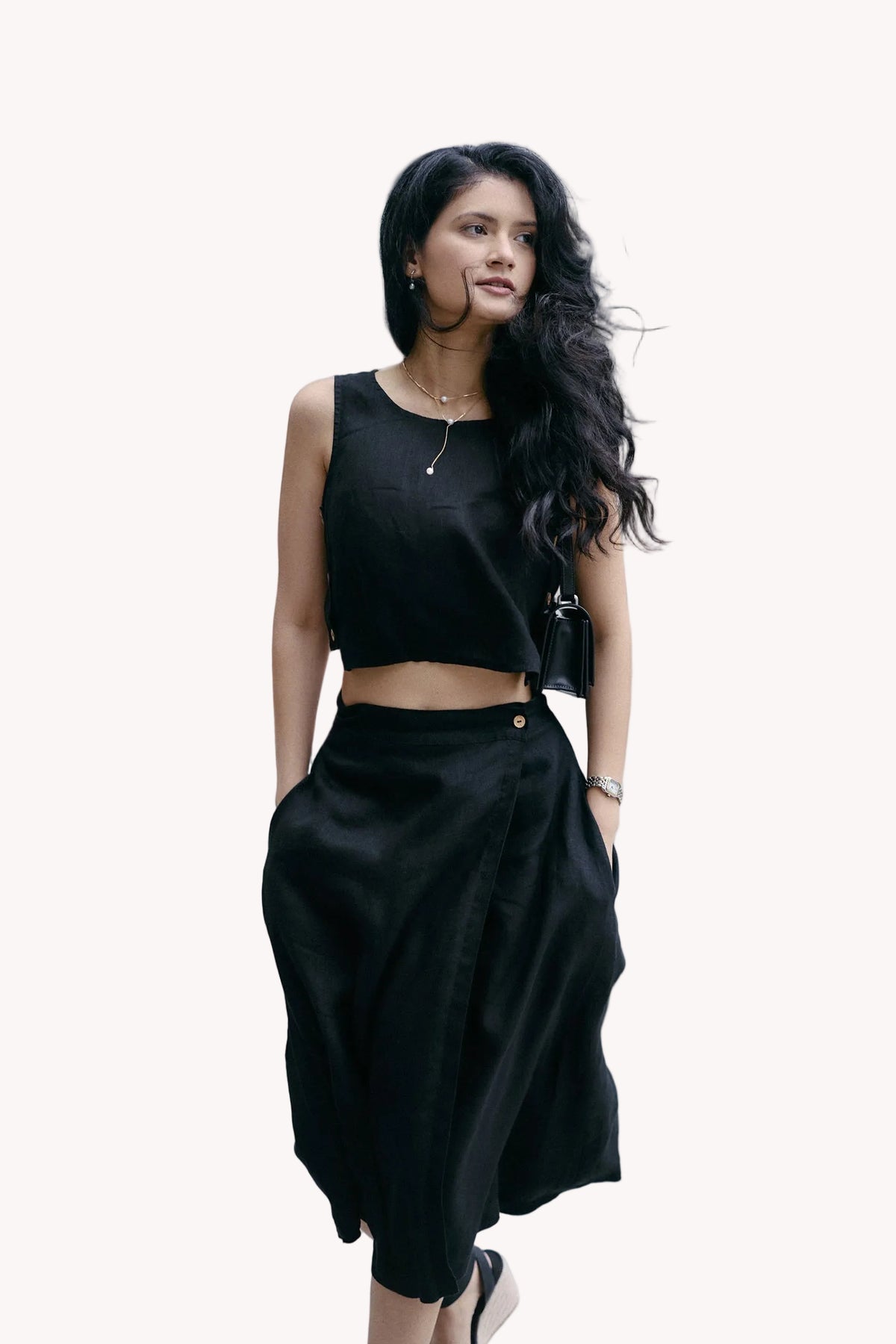 Overlap Midi Skirt in Black