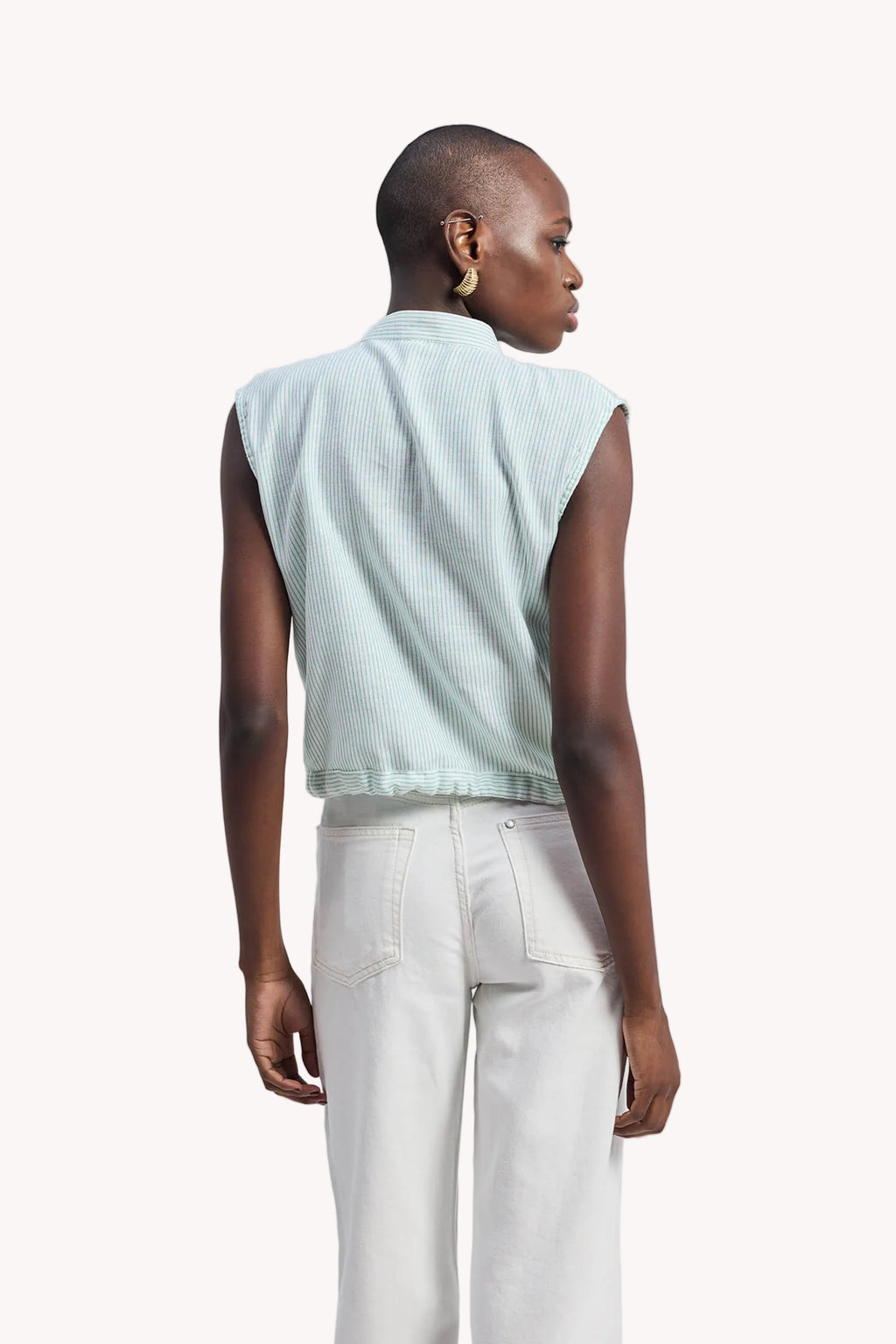 Button-down Shirt with Waist Drawstring in Stripes