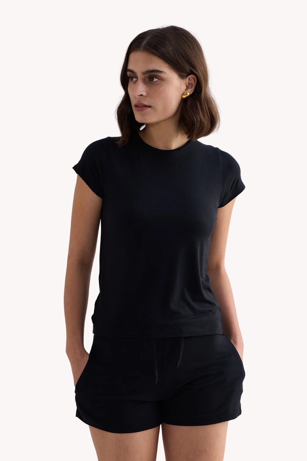 Essential Short Sleeve Tee Set in Black