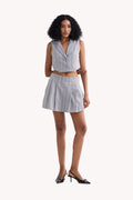 Cropped Cotton Tweed Vest Set in Grey