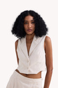 Cropped Cotton Tweed Vest in Cream