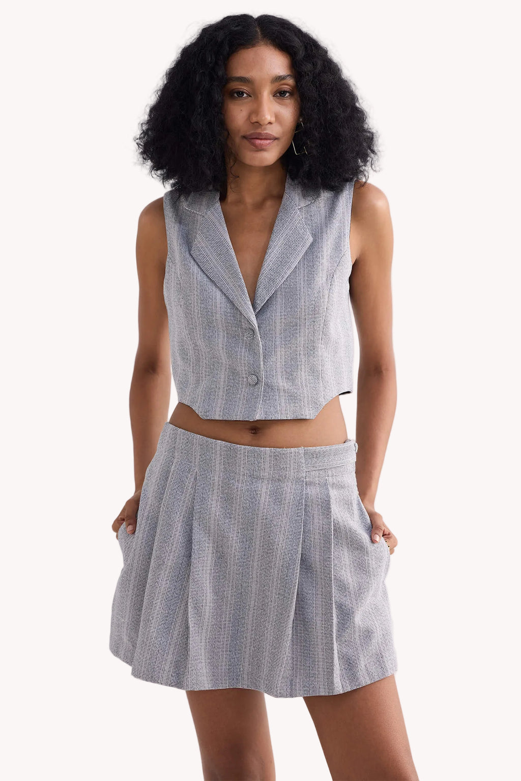 Cropped Cotton Tweed Vest in Grey