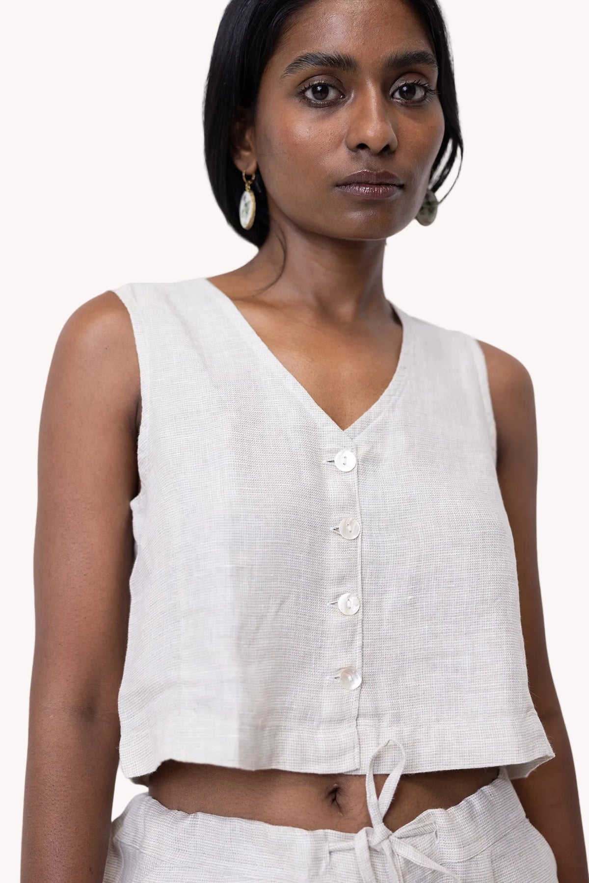 Cropped Vest Top in Ecru