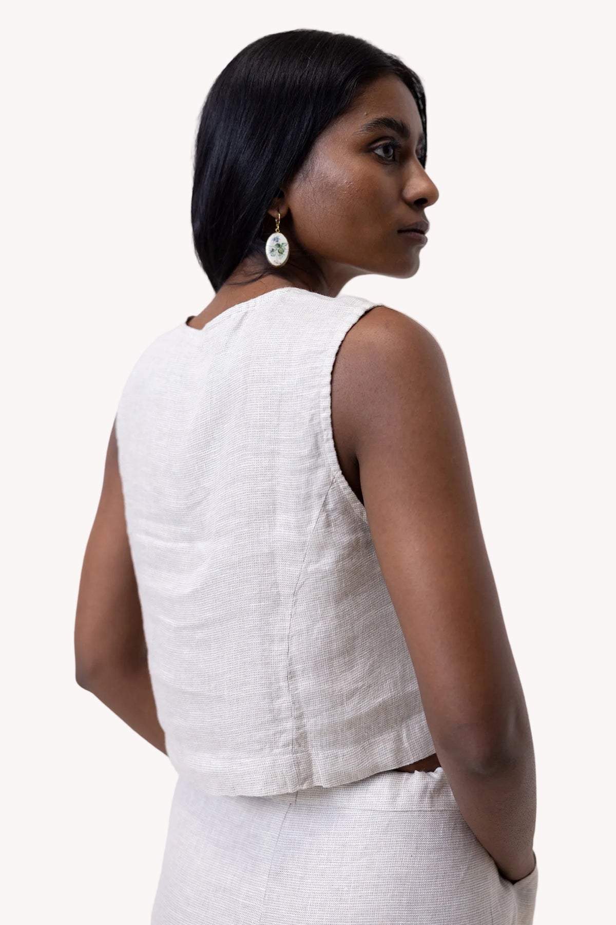 Cropped Vest Top in Ecru
