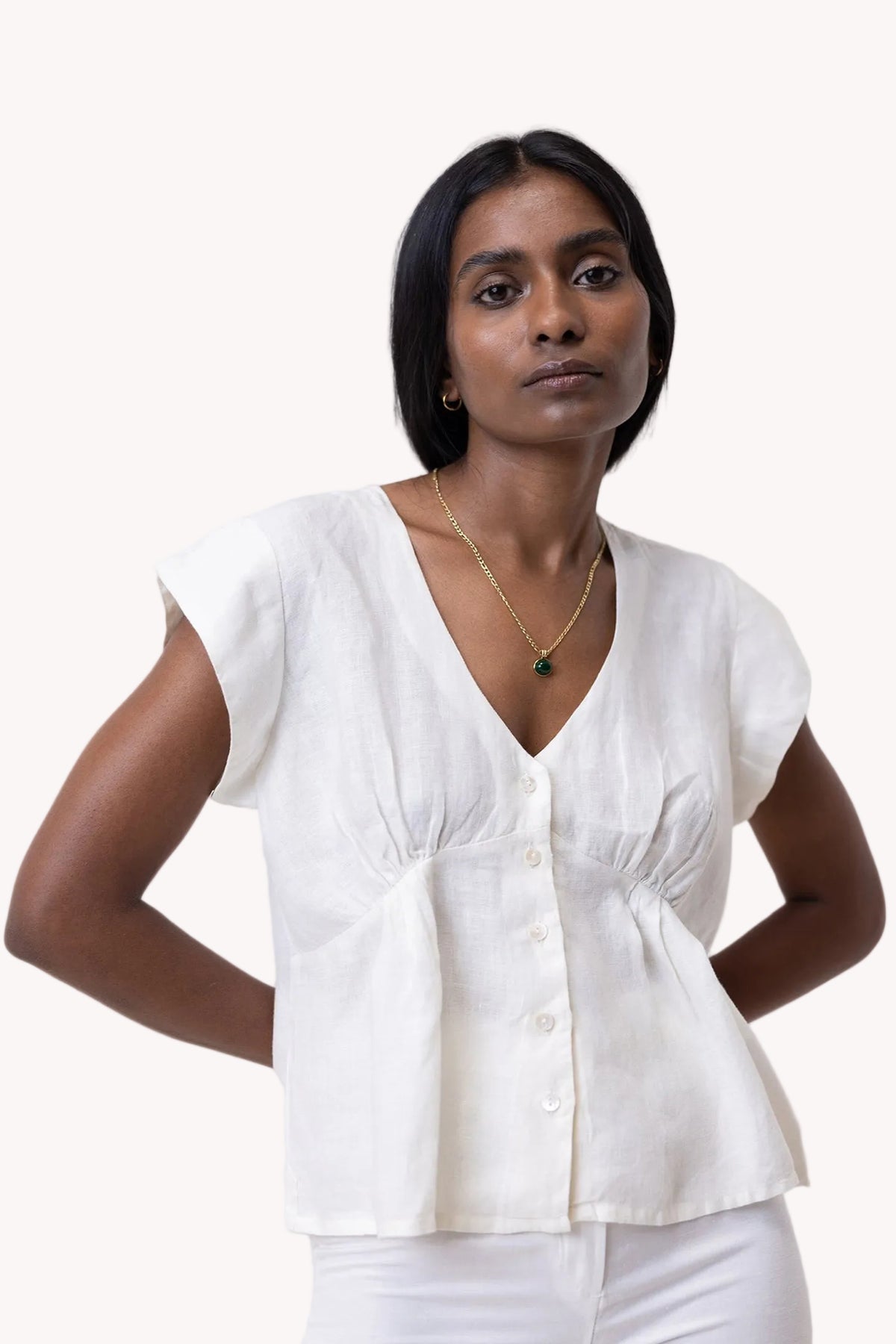 Deep V-neck Top in Off-white