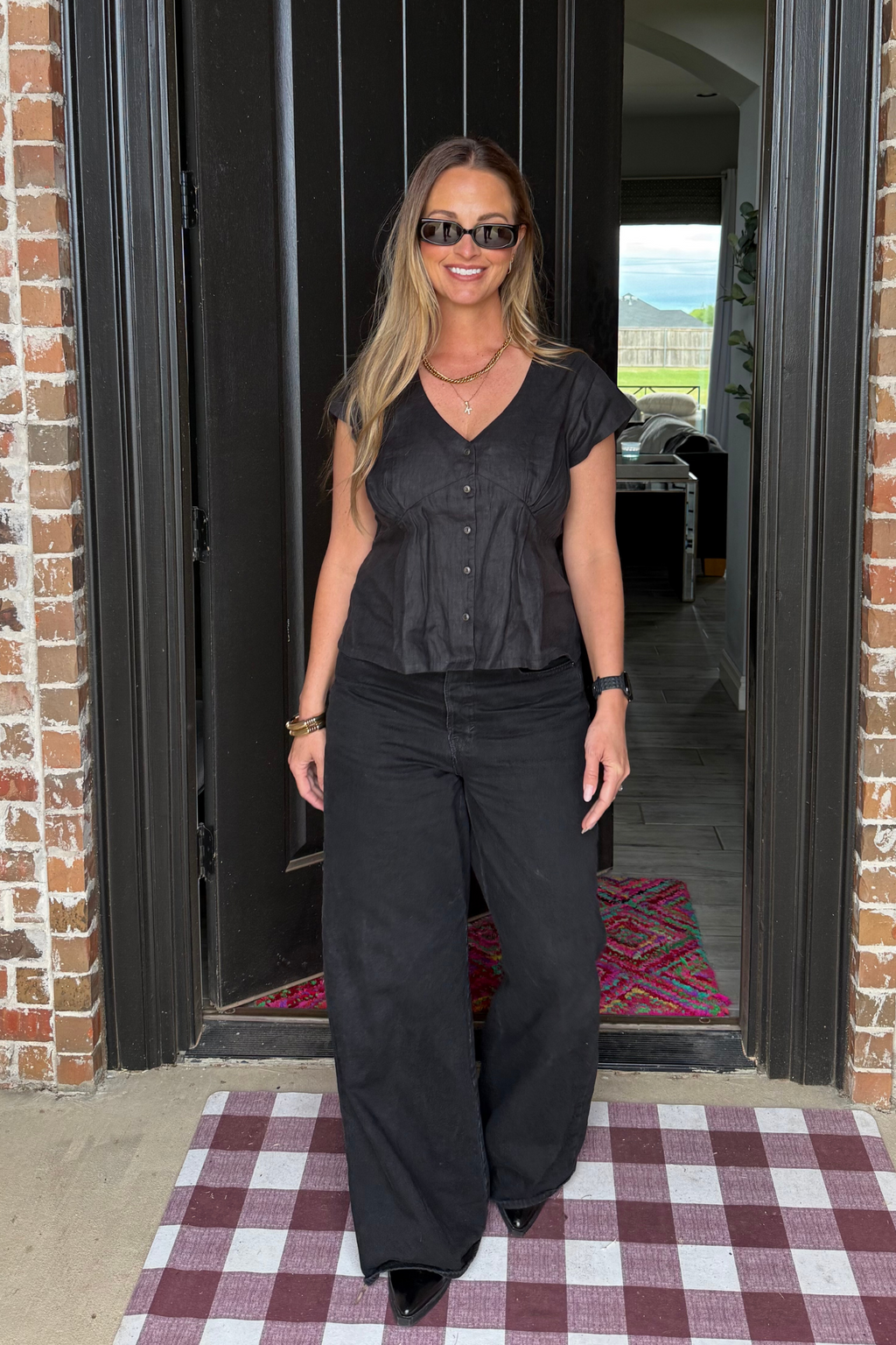 Deep V-neck short top in Black