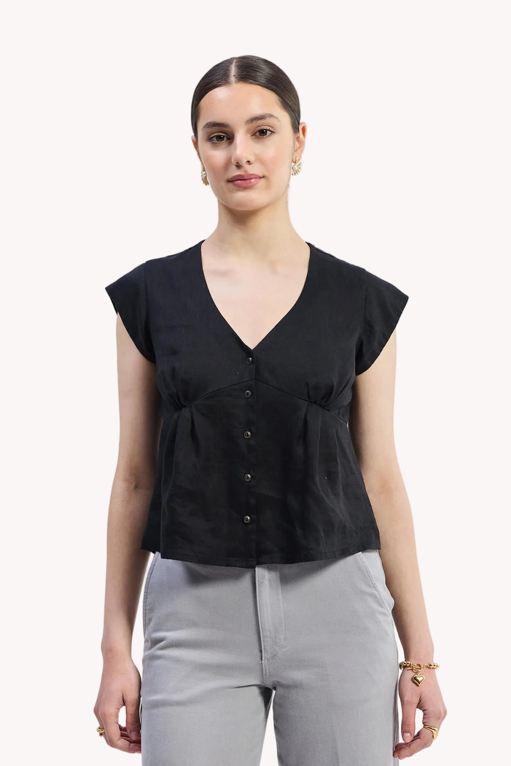 Deep V-neck short top in Black