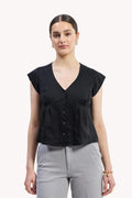 Deep V-neck short top in Black