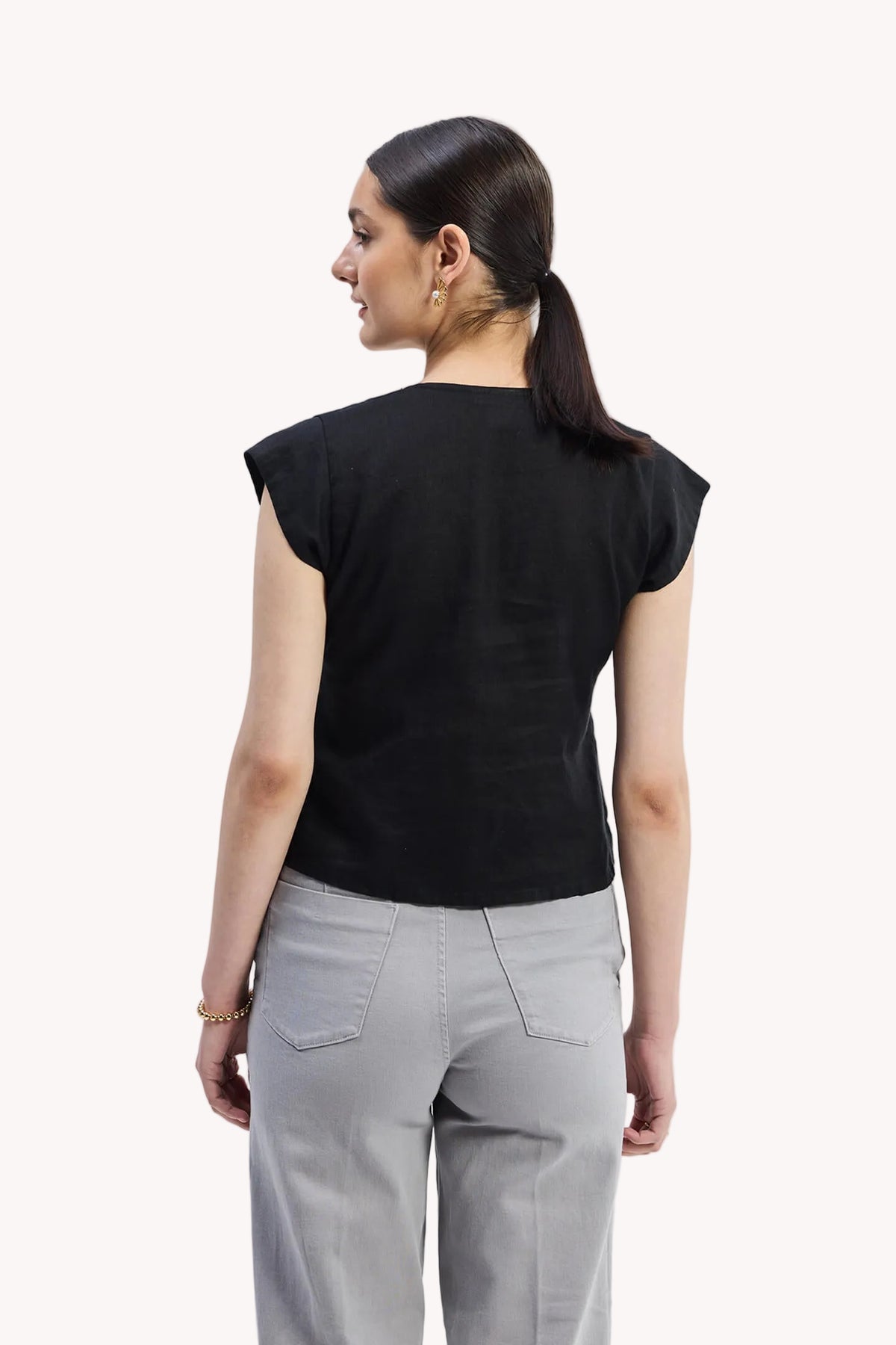 Deep V-neck short top in Black
